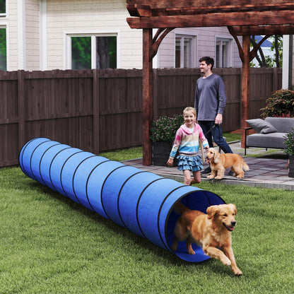 Dog Tunnel, 500 x 60 cm, Foldable Play Tunnel with 6 Pegs and Bag, Tear-Resistant Outdoor Dog Agility Equipment, Blue