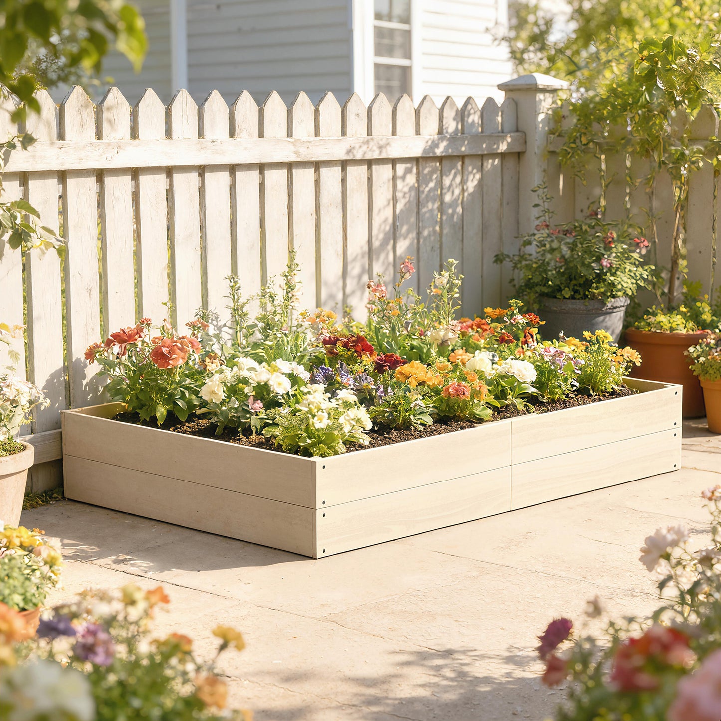 Wooden Raised Bed for Garden, 620L Extra Large Raised Garden Bed with Open Bottom, Outdoor Elevated Planter Box
