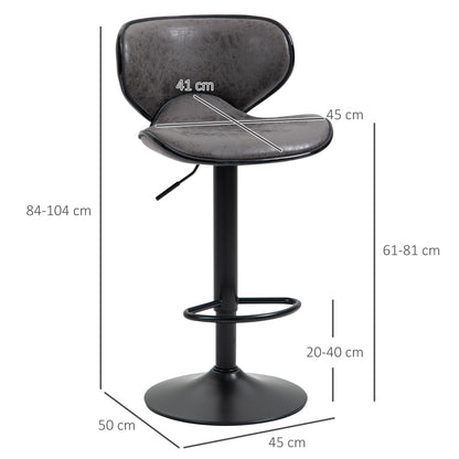 Kitchen Stools Set of 2 61-81cm Sitting Height Leather Upholstered Bar Chairs, Dark Grey