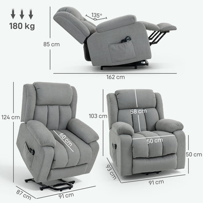 Power Lift Recliner Chair with Vibration Massage, Lift Chair for Elderly with Footrest, Remote, Side Pocket, Light Grey
