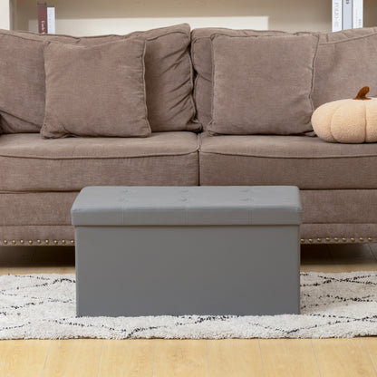 Storage Ottoman Bench, 89L PU Leather Folding Foot Rest Stool, End of Bed Bench, Easy Assembly, for Living Room, Bedroom