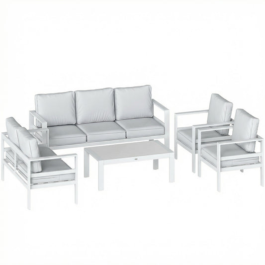 5 Pieces Aluminium Garden Furniture Set with Olefin Cushions, Extra Deep Outdoor Garden Sofa Set, White