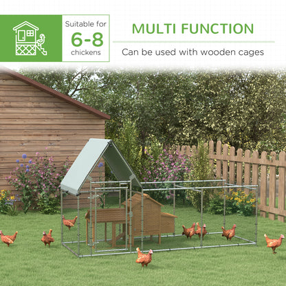 Walk In Chicken Run Chicken Coop, Large Poultry Cage Hen House for 6-8 Chickens Outdoor w/ Water-Resist Cover 302 x 107 x 172