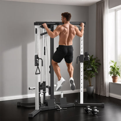 Home Gym Machine, Multifunctional Gym Equipment with High and Low Pulleys, Pull Up Bar