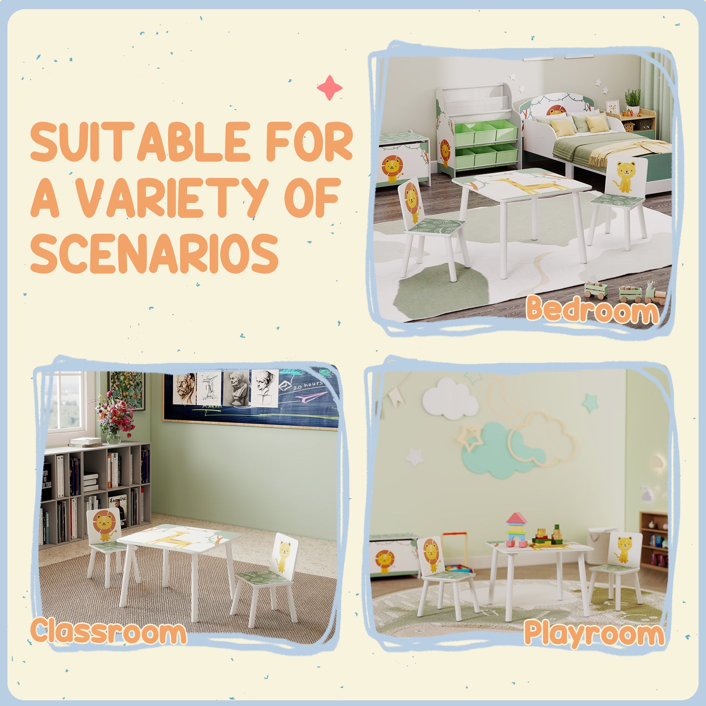 3-Piece Toddler Table and Chair Set, Kids Table with 2 Chairs Set for Bedroom, Nursery, Playroom, Green