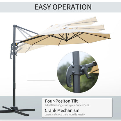 Round Umbrella Parasol with Tilt 360° Rotation and Hand Crank Cross Base - Beige