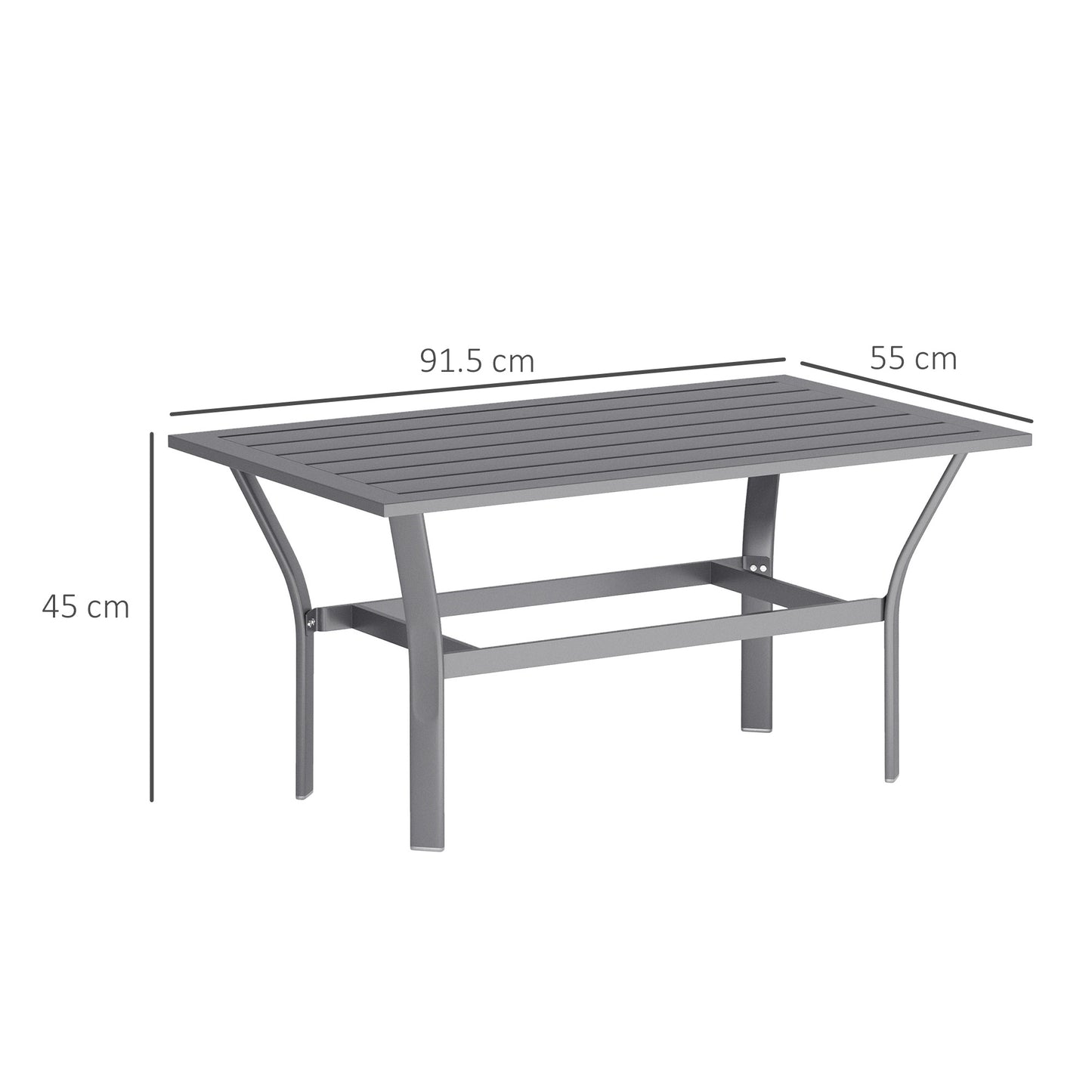 Metal Garden Coffee Table, Rectangular Outdoor Side Table with Slatted Tabletop, Foot Pads for Outside, Garden, Balcony