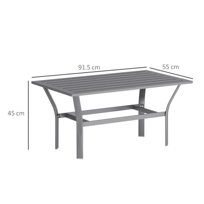 Metal Garden Coffee Table, Rectangular Outdoor Side Table with Slatted Tabletop, Foot Pads for Outside, Garden, Balcony