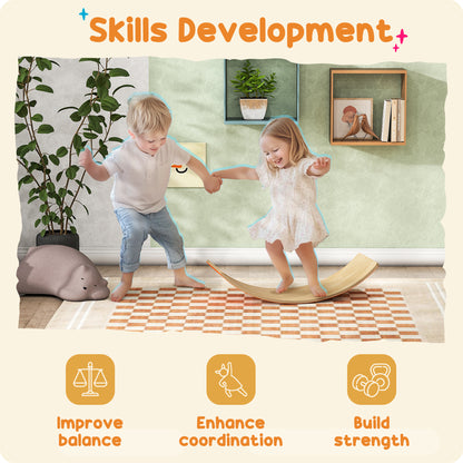 Wooden Balance Board for Kids, Wobble Board with Silent Felt for Sensory Play, Orange
