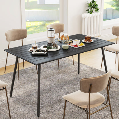 Rectangle Garden Table with Slat Top, Steel Frame, Outdoor Table for 6 Person, 150 x 80 x 74 cm, Black