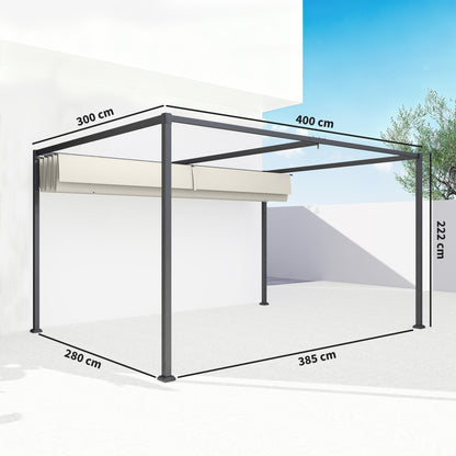 4 x 3(m) Metal Pergola with Retractable Roof, Garden Gazebo Canopy Shelter for Outdoor, Patio, Cream White
