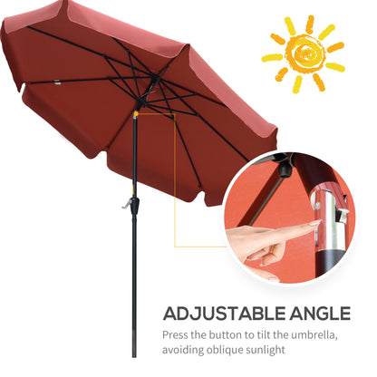 2.7m Patio Parasol Garden Umbrellas Outdoor Sun Shade Table Umbrella with Tilt, Crank, 8 Ribs, Ruffles, Wine Red