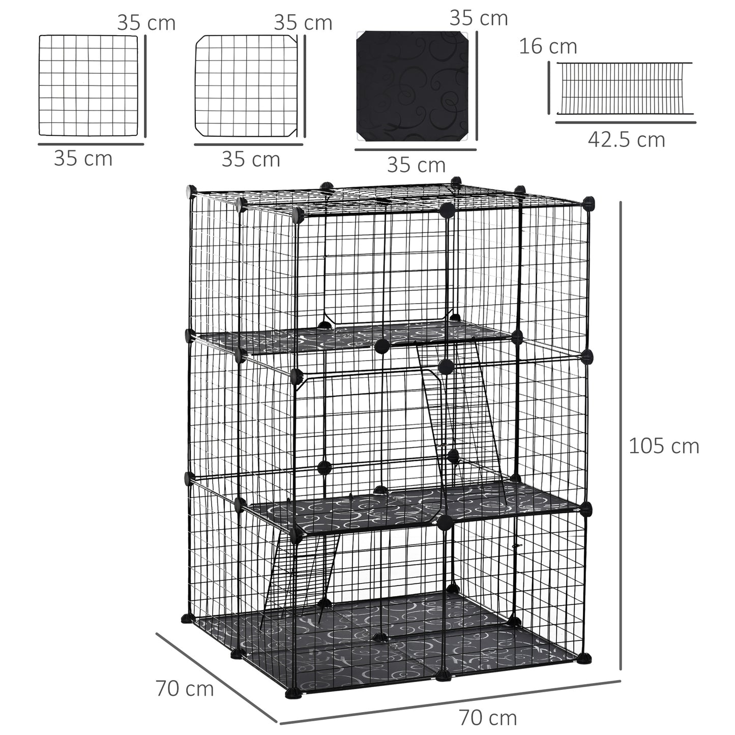 Pet Playpen DIY Small Animal Cage Enclosure Metal Wire Fence 39 Panels with 3 Doors 2 Ramps for Kitten Bunny Chinchilla Pet M