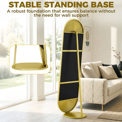 50 x 161 cm Wavy Full Length Mirror, Free Standing Mirror with Metal Frame and Solid Base, Gold Tone