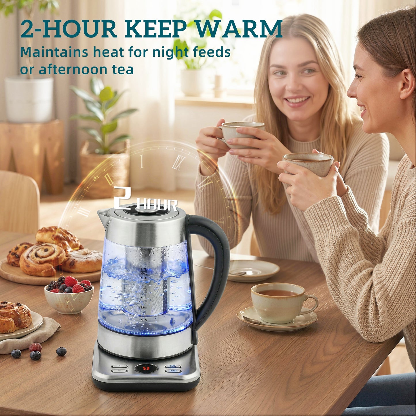 Electric Kettle, 1.7L Fast Boil 3KW Water Kettle with UK Strix Thermostat, Tea Infuser, Keep Warm Function