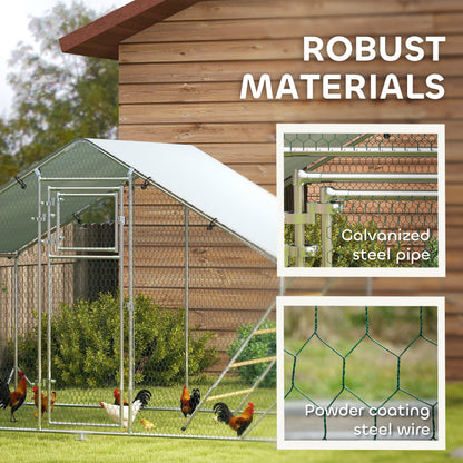 Walk-in Chicken Run with Cover, Feeding Door, Hanging Feeder, Perch, for 6-8 Poultry
