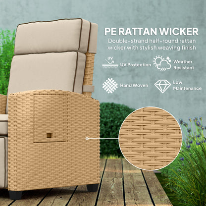 145° Reclining Rattan Armchair, with Footrest - Khaki/Beige