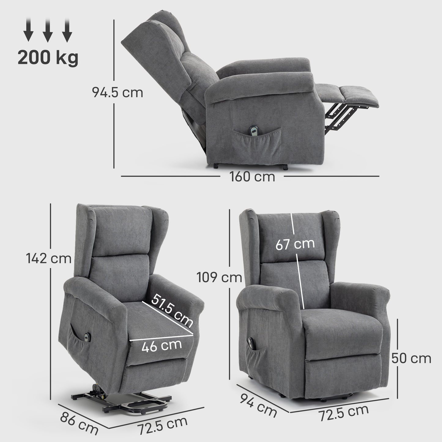 Power Lift Recliner Armchair, Electric Lift Chair for Elderly, Fabric Riser and Reclining Chair with Remote Control