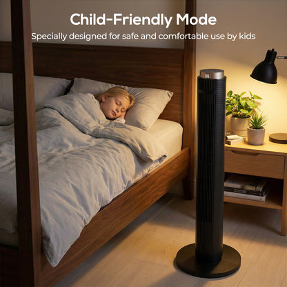 Tower Fan with WiFi App Control, Standing Floor Fan with 3 Speed 4 Modes, 12 Hour Timer and Night Light Black