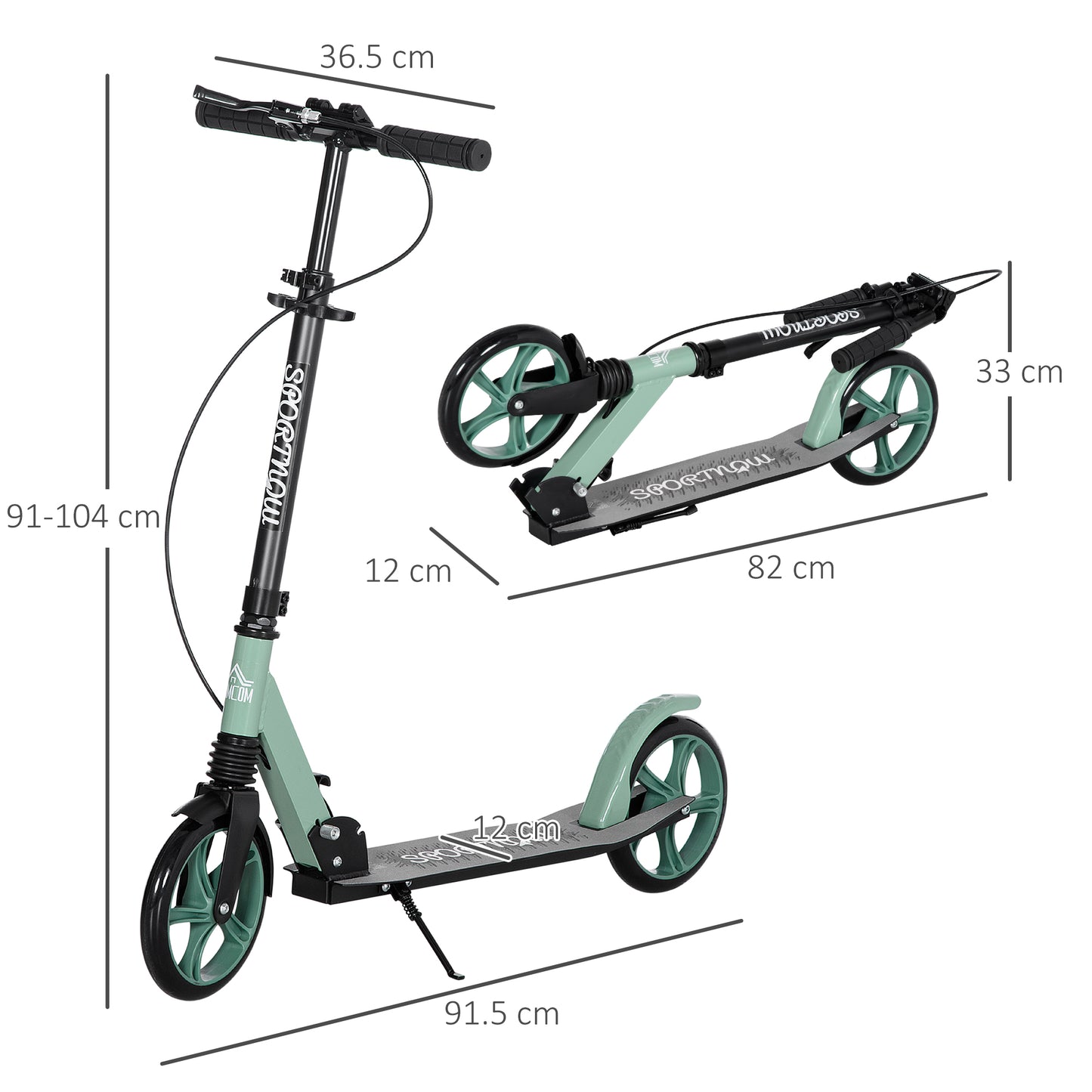 One-click Folding Kick Scooter for 14+ w/ Adjustable Handlebar, Push Scooter with Kickstand, Dual Brake System