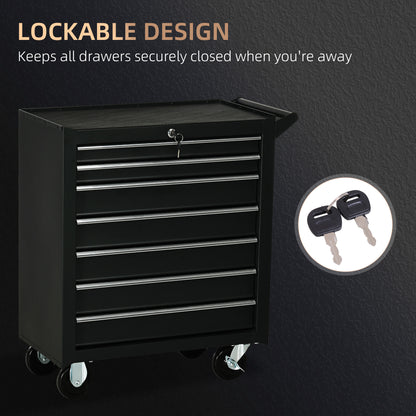 7-Drawer Tool Box on Wheels, Lockable Tool Cabinet with EVA Pat & Ball Bearing, Matte Black