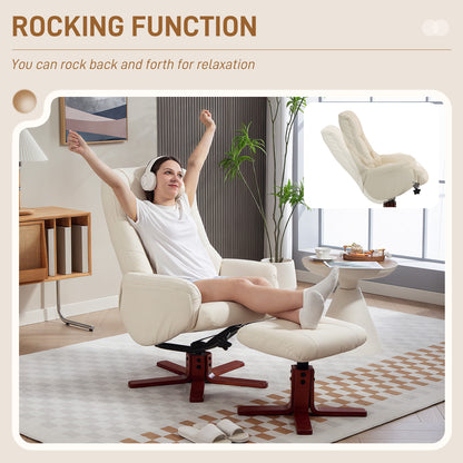Rocking Recliner Chair with Footstool, PU Leather Recliner Armchair with Wood Base
