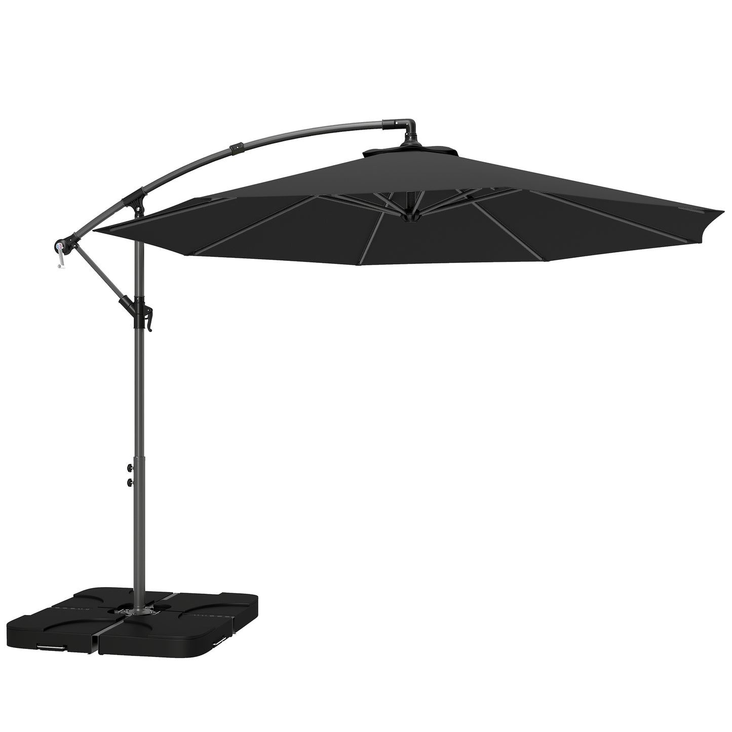 3m Overhanging Parasol, with Base, Weights and Cover - Black