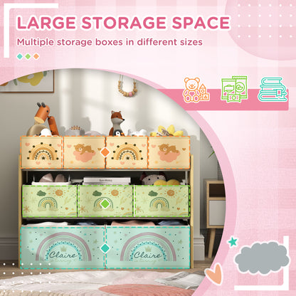 3-Tier Kids Storage Unit with 9 Non-Woven Fabric Boxes for Toys, Books, for Bedroom, Nursery, Yellow