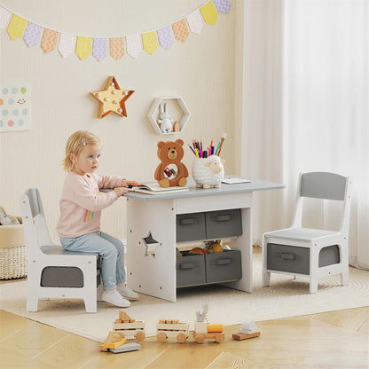 Kids Table and Chair Set, Toddler Table and 2 Chairs Set with 6 Removable Drawers, for Boys Girls Ages 3-8, Light Grey