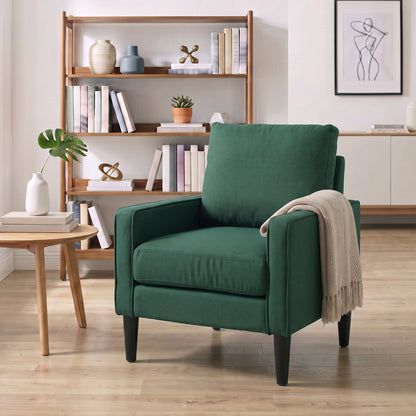 Accent Chair, Removable Pillow Linen Armchair with Comfy Spring Cushion for Living Room, Bedroom, Study, Dark Green