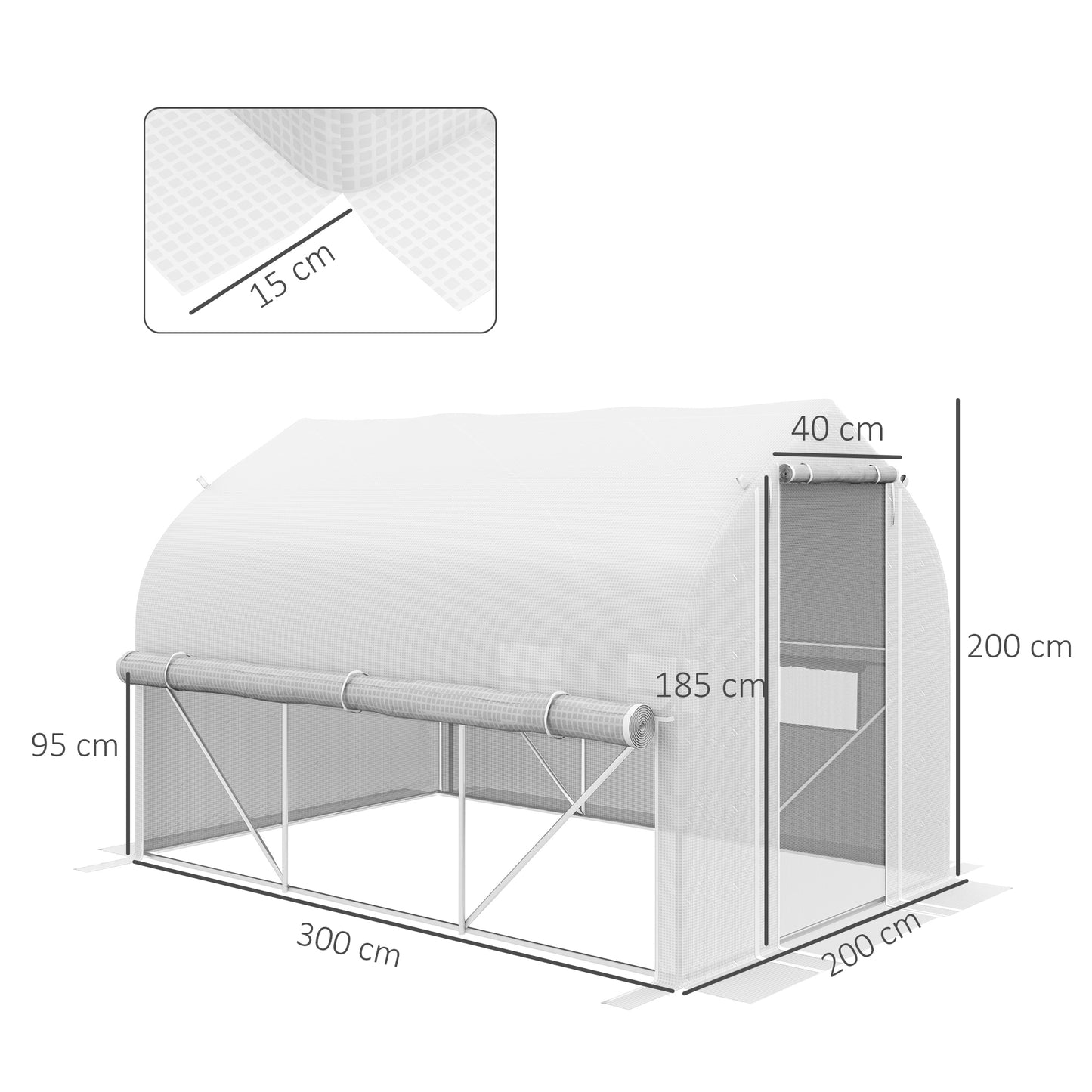 3 x 2(m) Walk-in Polytunnel Greenhouse, Zipped Roll Up Sidewalls, Mesh Door, 6 Mesh Windows