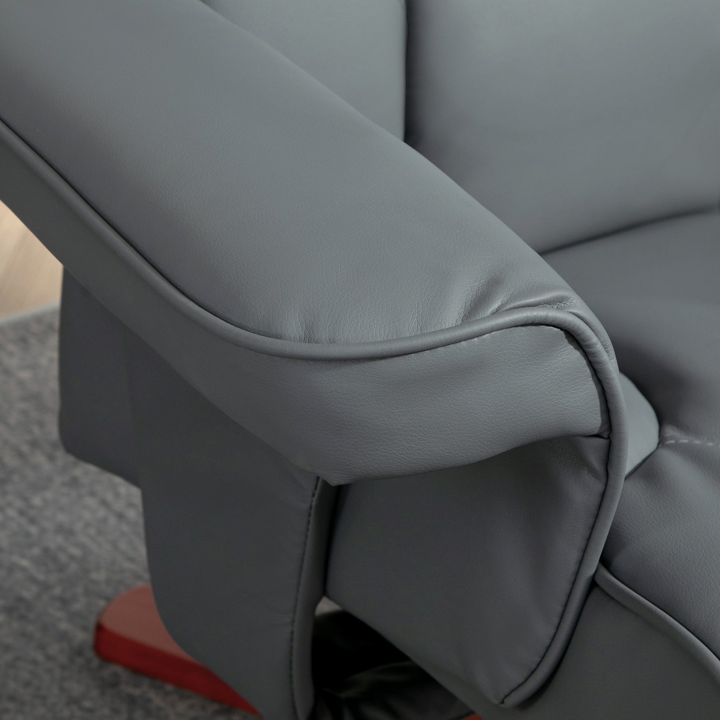 Faux Leather Manual Recliner and Footstool Set - Grey