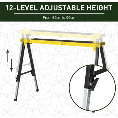 2PCS Saw Horse Twin Pack Folding Workbench Adjustable Metal Trestle Stands with Non-slip EVA Surface for Sawing Work Max Load