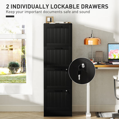 4 Drawer Filing Cabinet with Lock, Office Storage Cabinet with Adjustable Hanging Bars for A4 Letter Size Files, Black