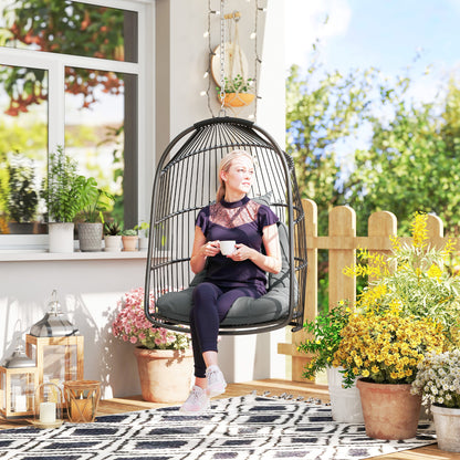 Hanging Egg Chair, Foldable Rattan Garden Swing Chair with Installation Kit, Thickened Cushion and Headrest