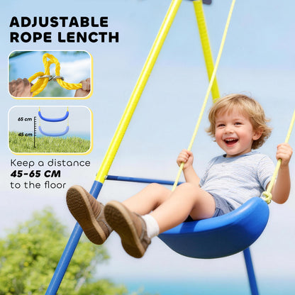4-in-1 Kids Swing Set with Saucer Swing, Basketball Hoop and Football Goal, Outdoor Playground Playset for Garden