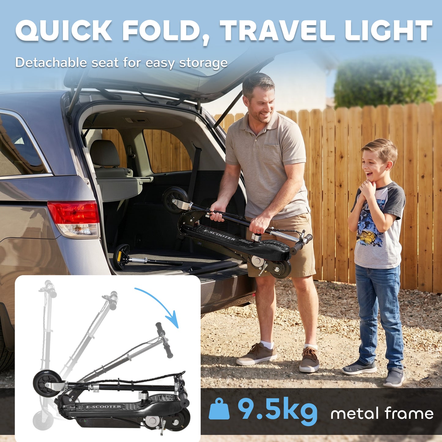 Powered Powered Scooter Ride-On, with Brakes, Adjustable Seat, Adjustable Handlebars, Black