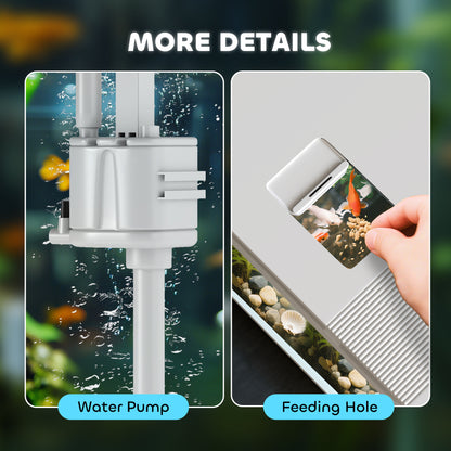 26L Glass Fish Tank With Filter System, LED Lights, Water Pump, White
