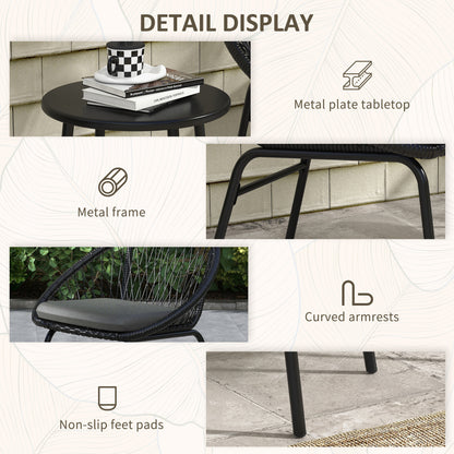 Three-Piece Rattan Bistro Set - Black