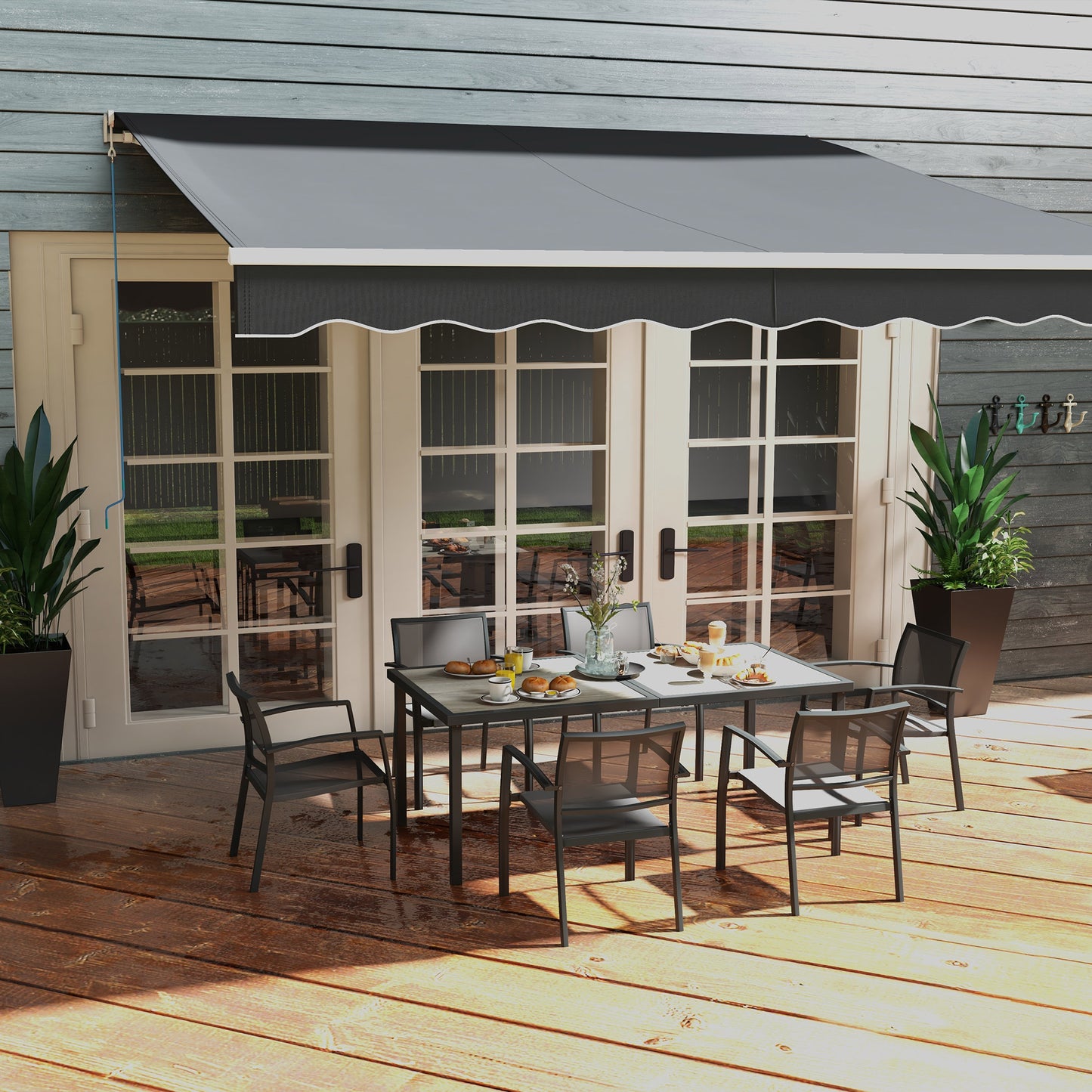 Seven-Piece Casual Outdoor Dining Set, with Wood-Effect Table - Grey