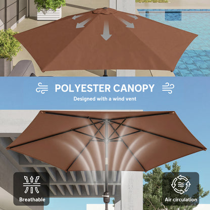 2.6 m Garden Parasol Umbrella with Aluminium Pole, Outdoor Patio Umbrella with Tilt and Crank, Vent, Coffee
