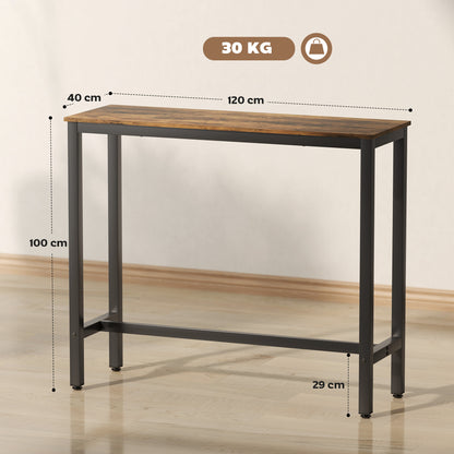 Rectangular Bar Table, Wood Effect Pub Coffee Table for Small Space, Breakfast Dining, Kitchen, Industrial, Rustic Brown