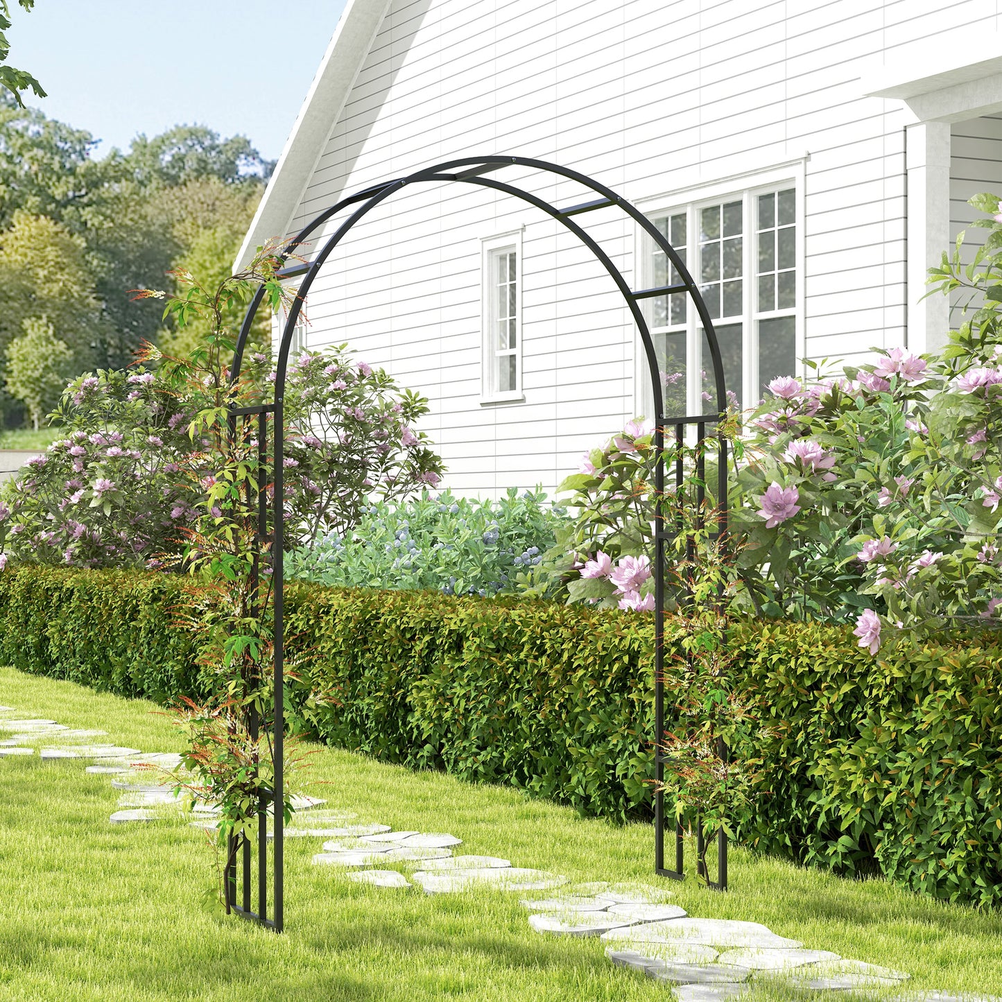 Steel Garden Arch, 2.2m High x 1.5m Wide Metal Garden Trellis for Climbing Plants Roses Wisteria Vines