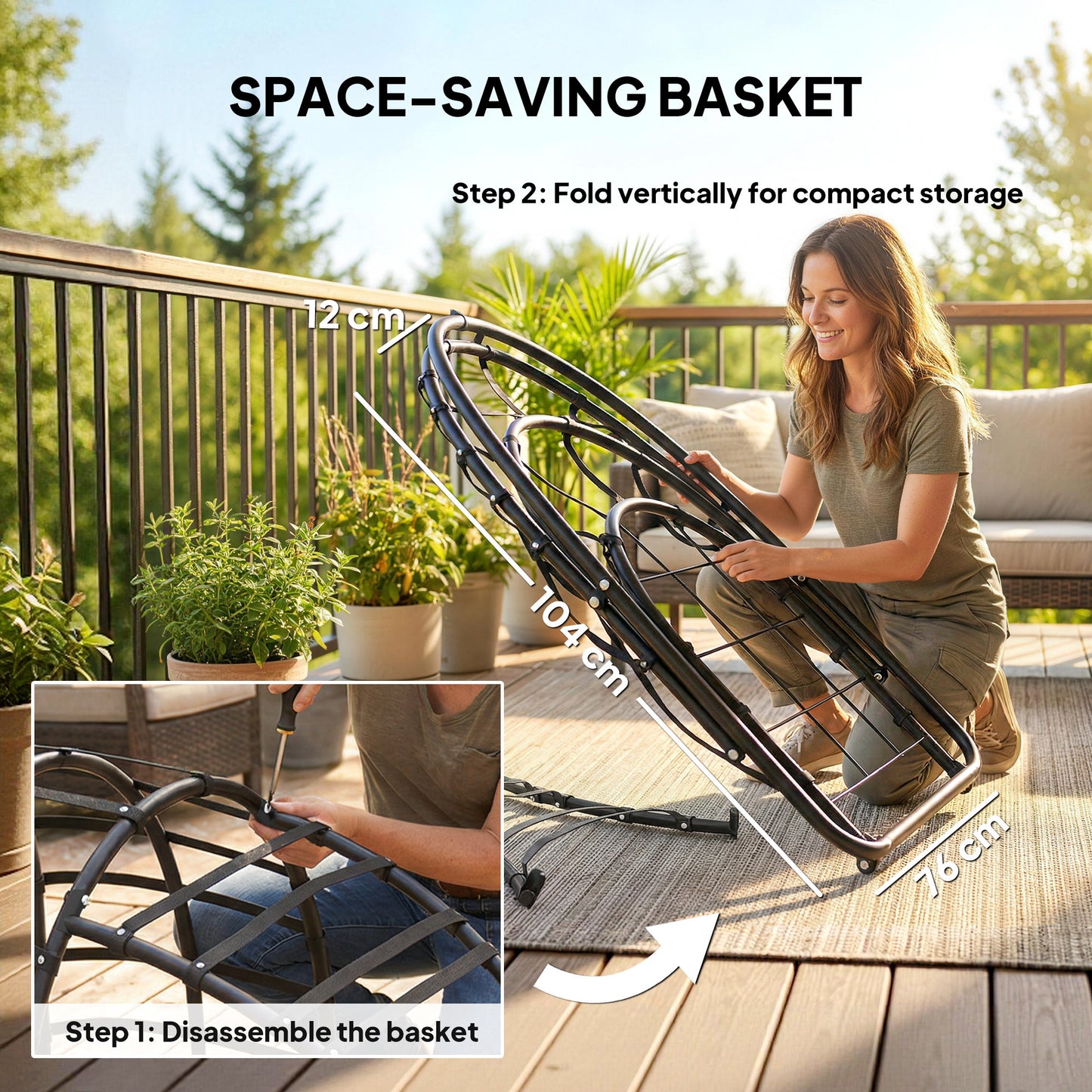 Hanging Egg Chair, Indoor Outdoor Swinging Hammock Chair with Stand, Foldable Basket, Side Pocket, Dark Grey