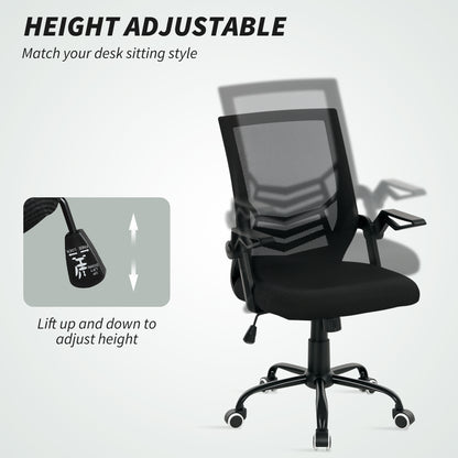 Mesh Office Chair, Computer Desk Chair with Flip-up Armrests, Lumbar Back Support and Swivel Wheels, Black