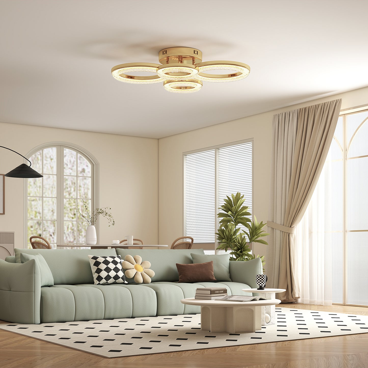 4-Ring LED Ceiling Light, Flush Mount Ceiling Light with 3 Colour Temperatures, Gold Tone
