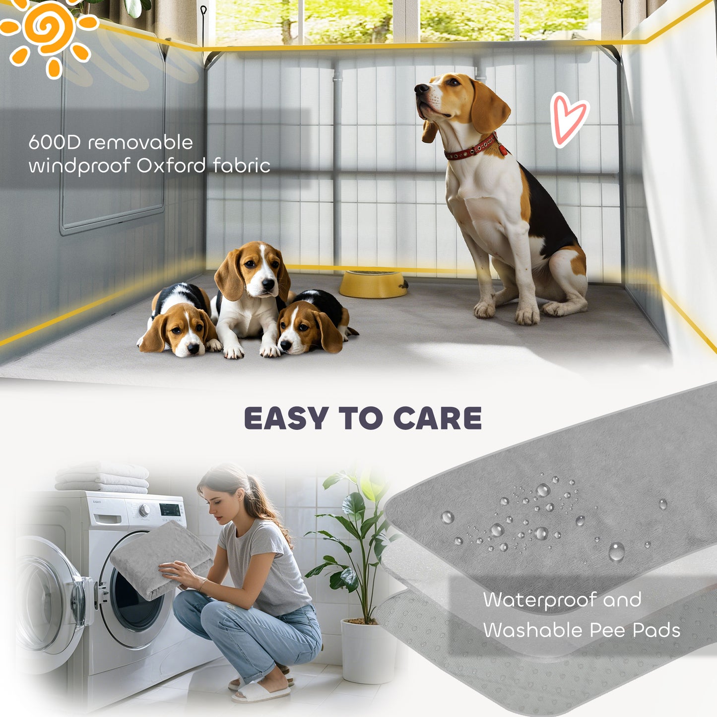 Seven-Panel Dog Whelping Box, Dog Playpen with Washable Whelping Pads, Wind-Resistant Fabric, for Small and Medium Dogs