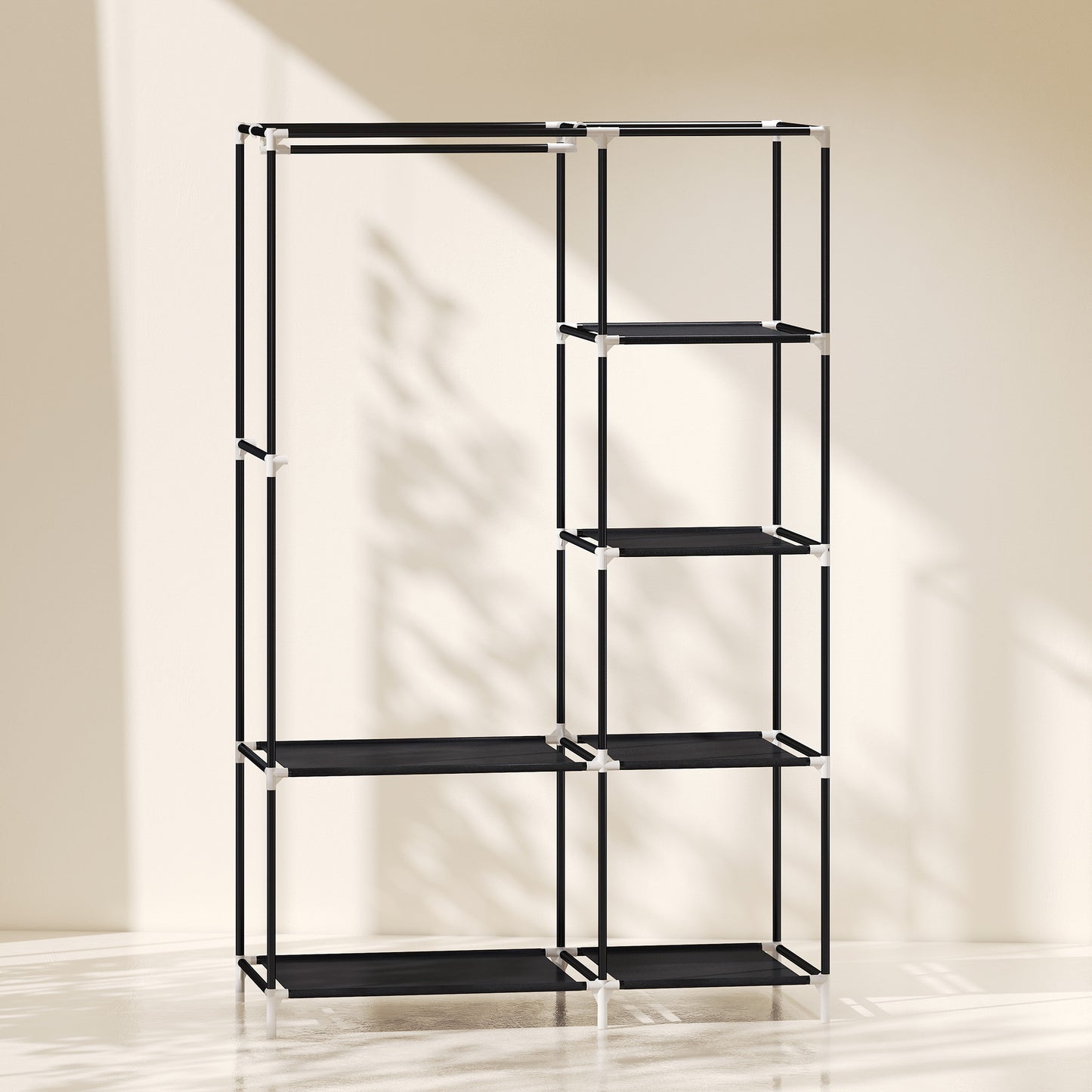 Fabric Wardrobe w/ Shelves Hanging Rail Foldable Wardrobe Black