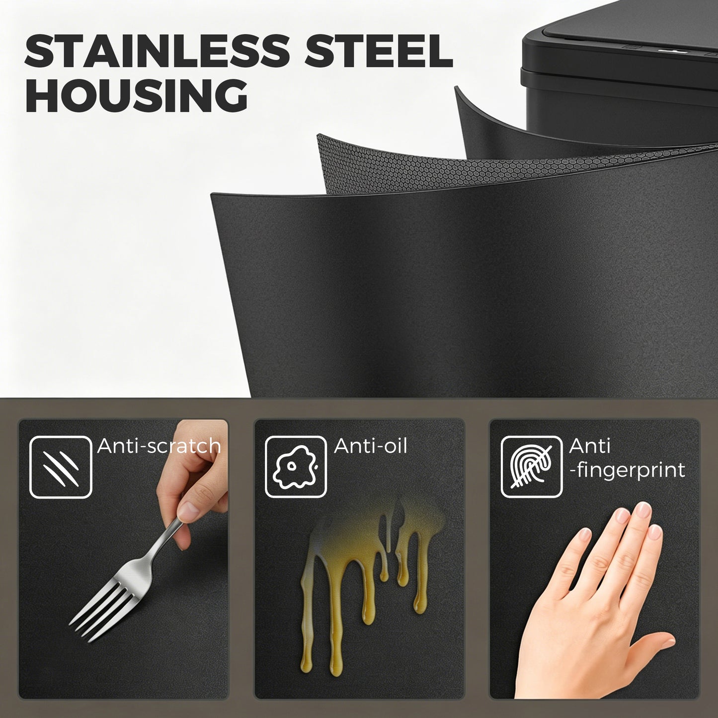 50L Sensor Bin with Soft-Close Lid, Stainless Steel Automatic Touchless Motion Sensor Kitchen Bin, Black