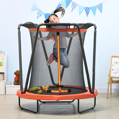 4.6ft - Kids Basketball Trampoline with Safety Enclosure and Hoop / Net - Orange